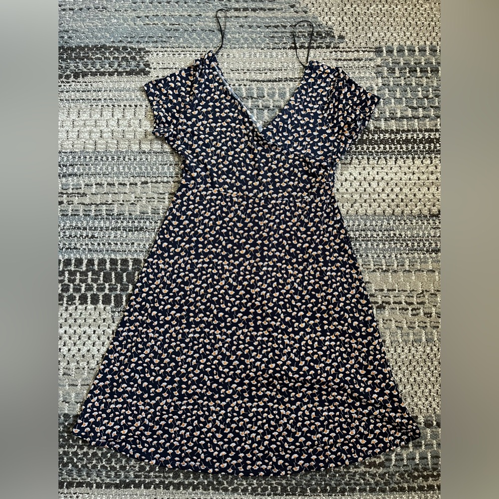 Kaileigh Black Floral Ginkgo Biloba Polka Dot Dress Size Small